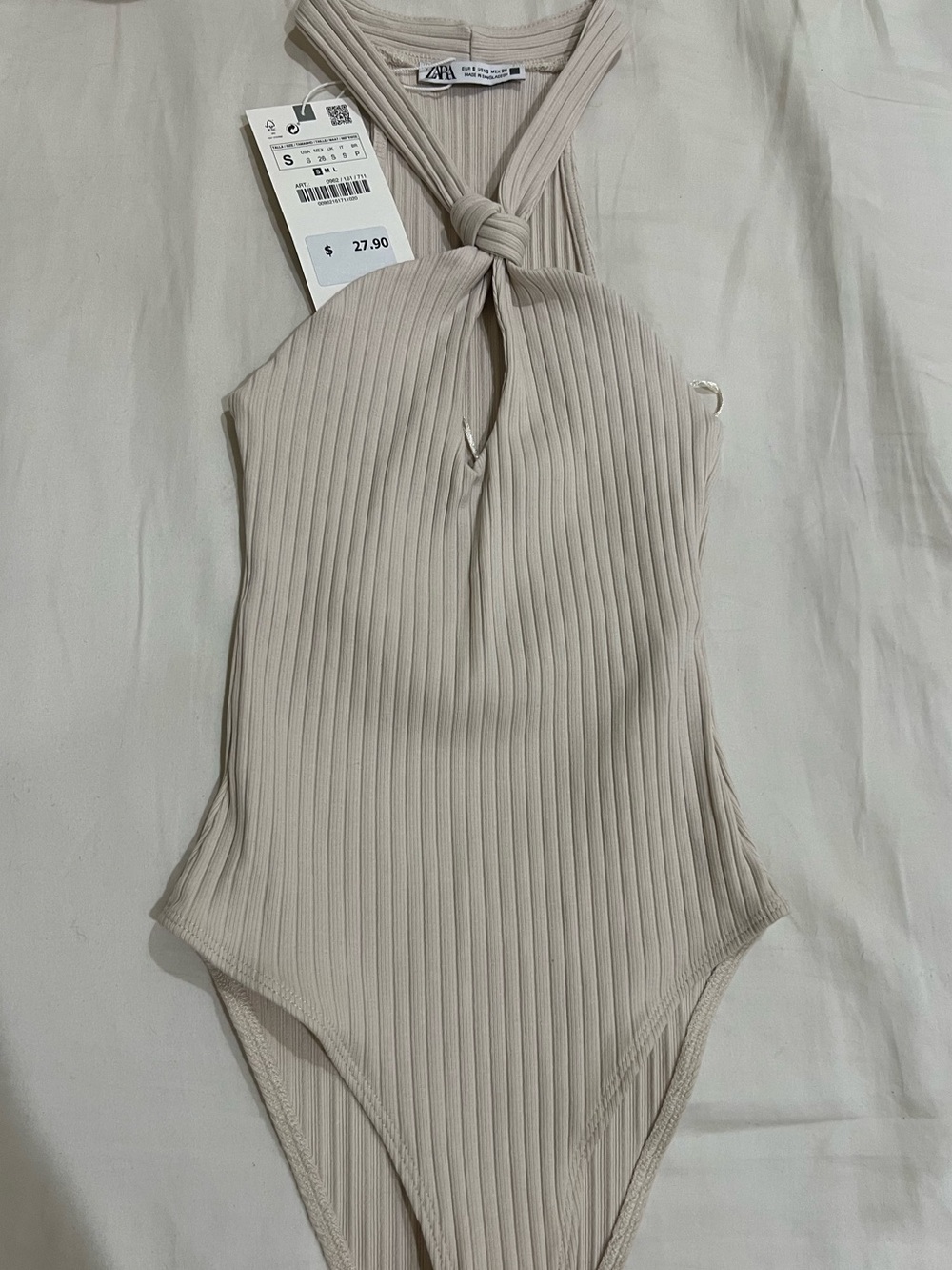 NWT ZARA Ribbed Halter Bodysuit in Beige